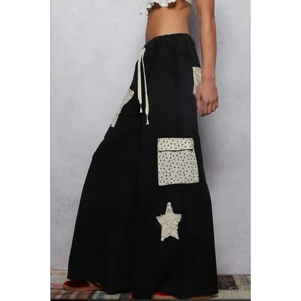 POL Wide Leg Patchwork Star Pants Women's Size Medium NWOT - Picture 2 of 9